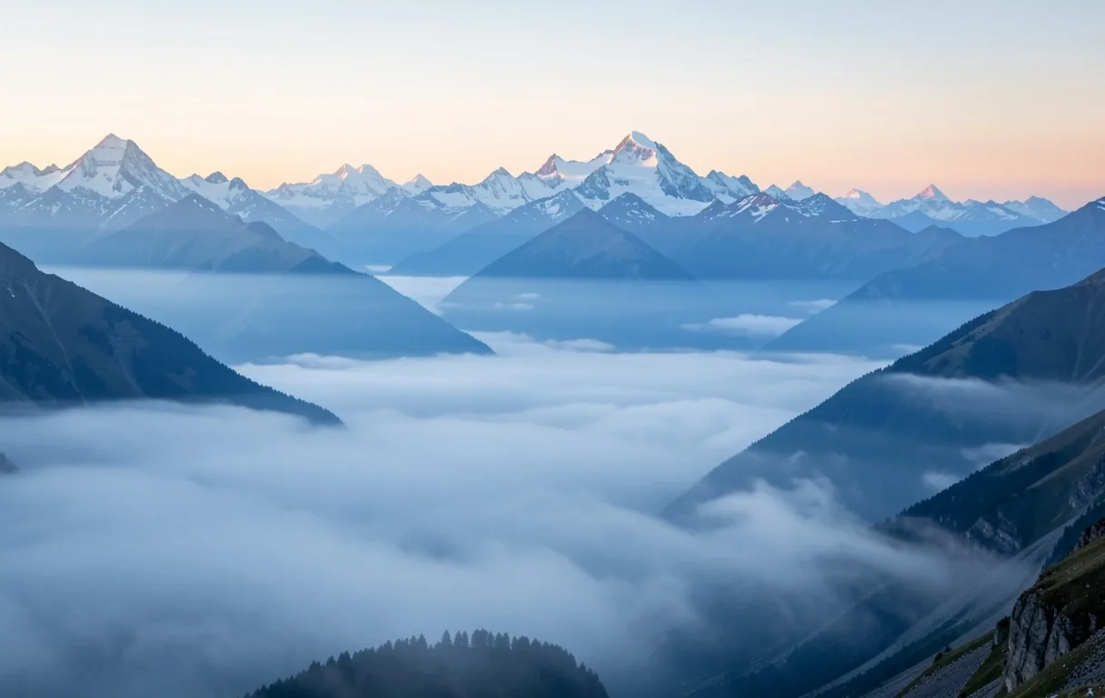 Alpine Gebirgslandschaft bei Sonnenaufgang